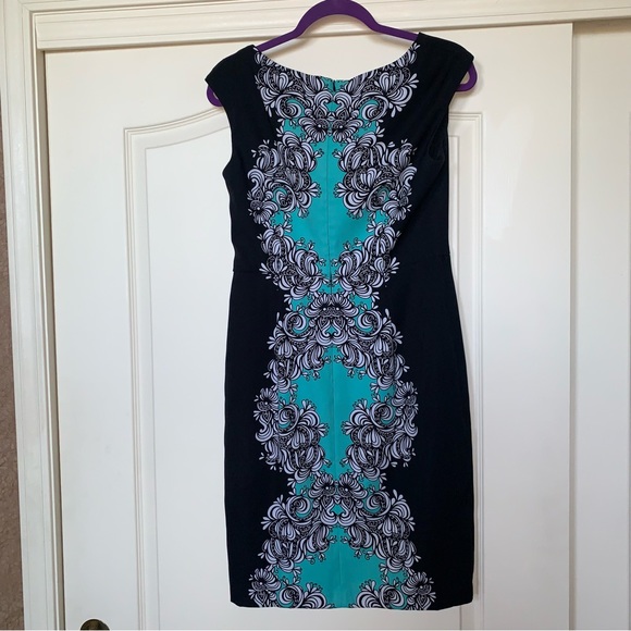 London Times 8 Sheath Dress Black Aqua - Picture 5 of 6